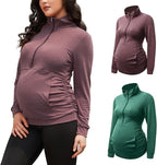 GINKANA Maternity Women's Long Sleeve Shirt Half Zipper Lapel Lightweight by GINKANA