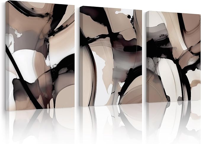 Black Beige Abstract Wall Art Brown Neutral Canvas Wall Decor Minimalist Art by Unknown