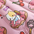 QOOMO Kawaii Cat Comforter Queen Size, Doughnut Cherry Cat Comforter Set - Image 5