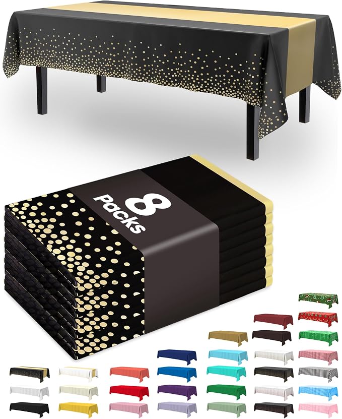 Pureegg Plastic Table Cloth Disposable 8 Pack, 54 x 108 Inch, Table Runner Style by Pureegg