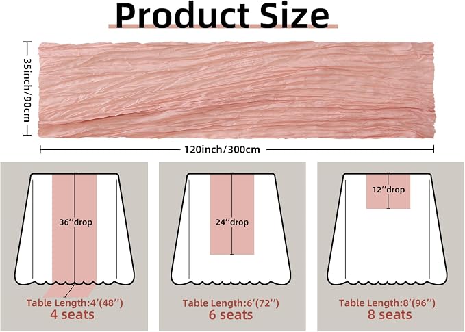 FEXIA Pink Cheesecloth Table Runner Spring Easter Table Runner 35x120 Inches - Image 2