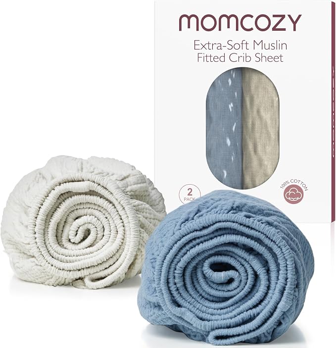 Momcozy Muslin Standard Fitted Crib Sheets, 2 Pack Soft Breathable Natural by Momcozy