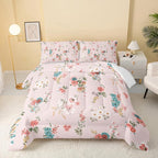 QOOMO Floral Comforter Twin Size, Down Alternative, Soft and Lightweight by QOOMOHOME