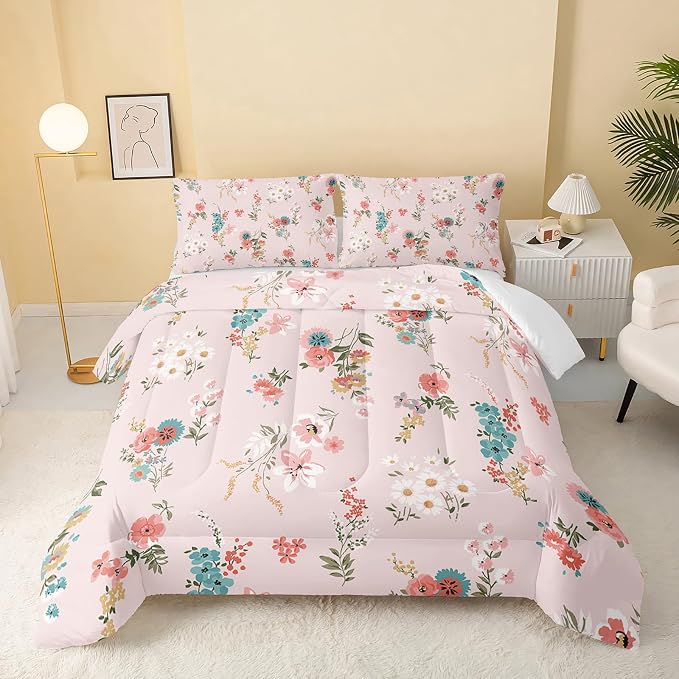 QOOMO Floral Comforter King Size, Down Alternative, Soft and Lightweight by QOOMOHOME