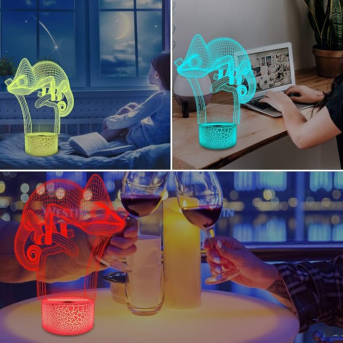 FULLOSUN Chameleon 3D Night Light Lizard Projection LED Lamp Baby Nursery - Image 4