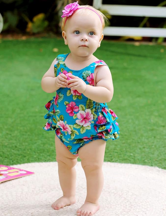 Baby Girl's Floral Print Ruffles Romper Summer Clothes - Image 2