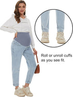 POSHGLAM Women's Maternity Jeans Over Belly Comfy Stretch 28'' Boyfriend Jeans - Image 3