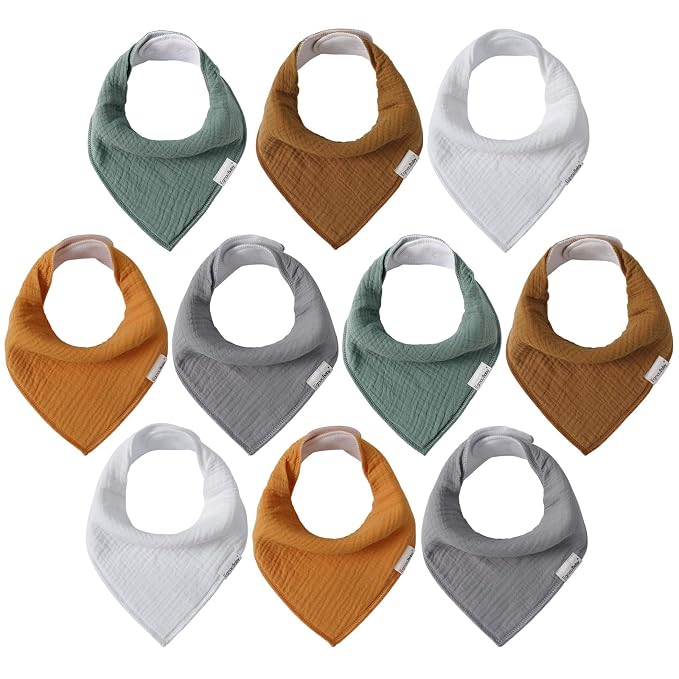 Muslin Baby Bibs for Boys Girls, 10 Pack Super Absorbent Baby Bandana Drool by EgmaoBaby