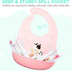 Silicone Baby Bibs Unisex, Self-Feeding, Catch-all Large Pocket, 6-48 months - Image 3