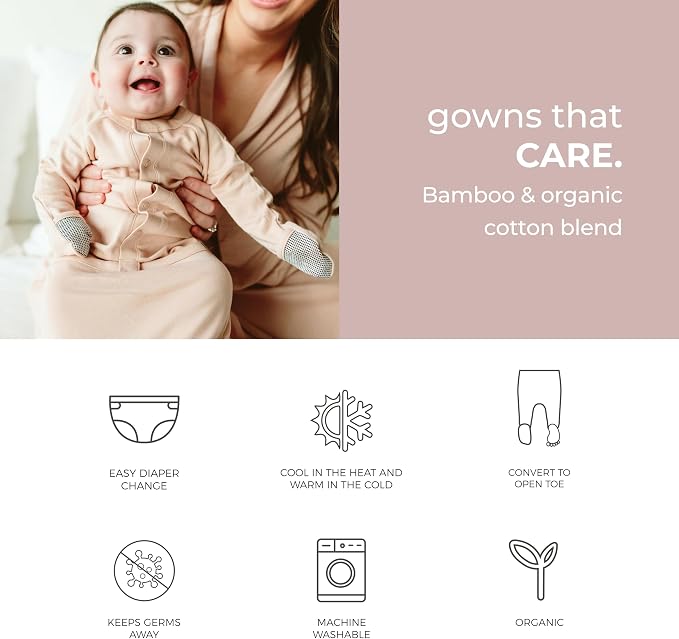 goumikids Viscose Made from Bamboo Organic Cotton Convertible Baby Gown - Image 6