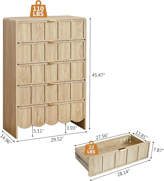 5 Drawer Dresser for Bedroom, Modern Closet Chest of Drawers - Image 2