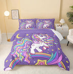 QOOMO Unicorn Comforter Queen Size, Rainbow Unicorn Comforter Set by QOOMOHOME