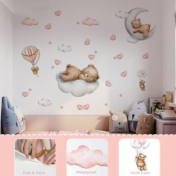 Baby Bear Sleeping Wall Decals Peel and Stick Cute Bear - Image 3