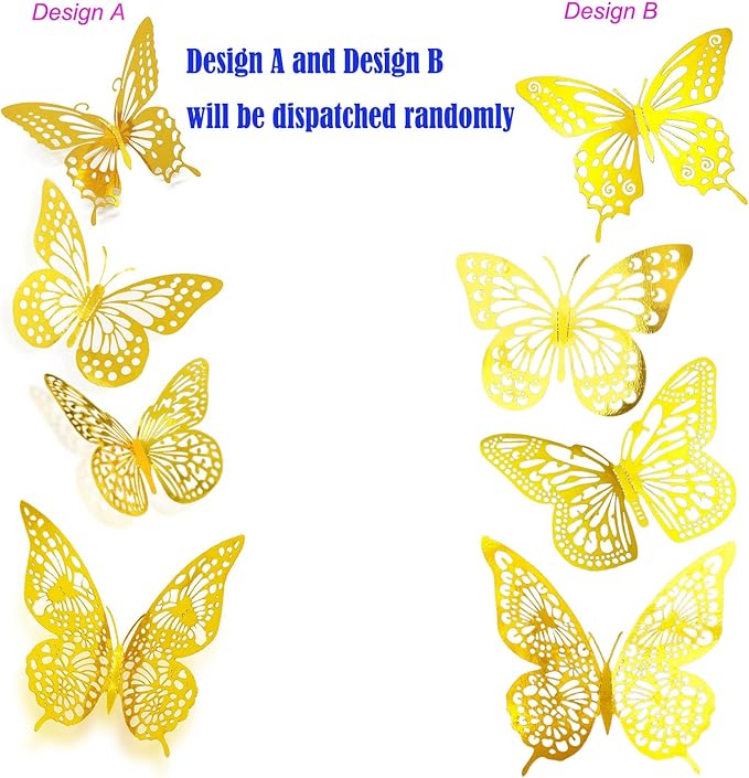 JOSDIOX 3D Butterfly Wall Decor Sticker -48 Pcs, 4 Styles, 3 Sizes Gold - Image 3