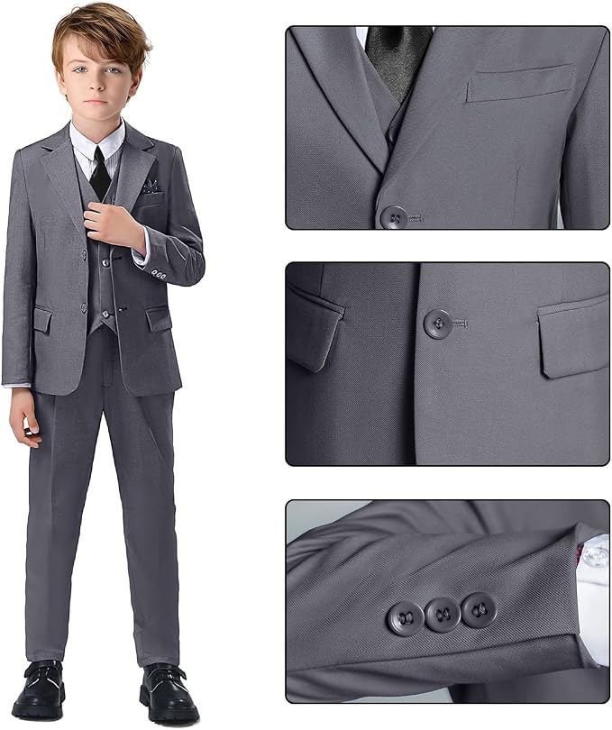 Boys Suit for Kids Teens Formal 5 Piece Tuxedo Suit Set - Image 3