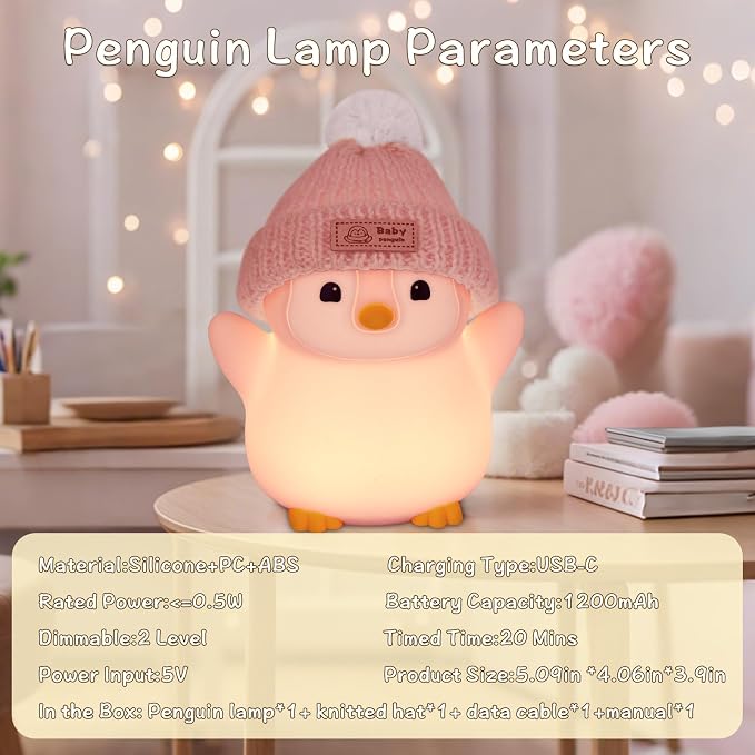 Penguin Night Light, Cute Pink Penguin Lamp - Image 7