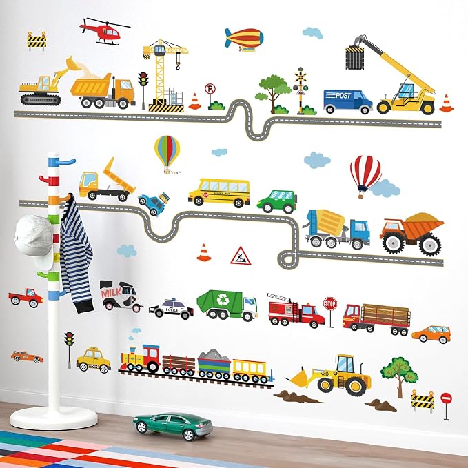 decalmile Car Road Wall Stickers Transports Vehicles Construction Truck Wall by decalmile