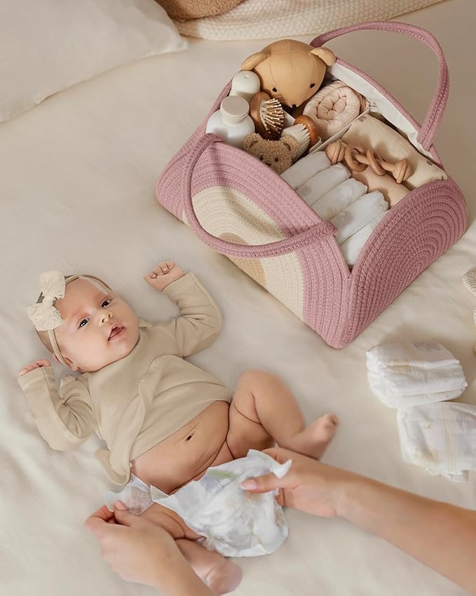Blissful Diary Baby Diaper Caddy Organizer, Cotton Rope Diaper Caddy Basket - Image 3
