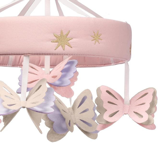 Lambs & Ivy Butterfly Dreams Pink/Purple Musical Baby Crib Mobile Soother Toy - Image 4