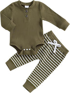 Newborn Baby Boy Girl Clothes Ribbed Knitted Long Sleeve Romper Pants Solid by MABABY