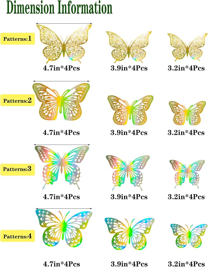 JOSDIOX 48 Pcs 3D Butterfly Wall Decor Stickers 4 Styles 3 Sizes Butterflies - Image 3