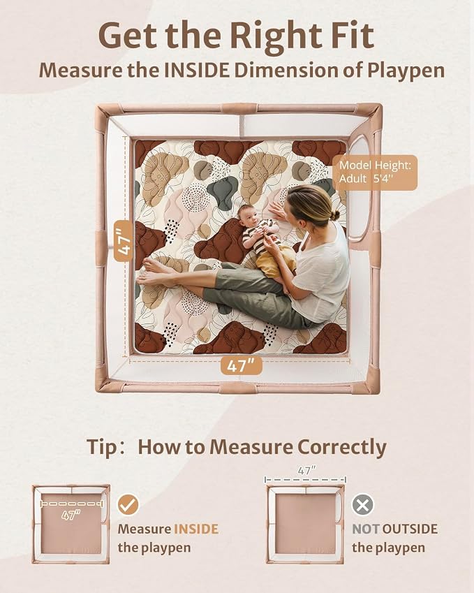 Blissful Diary Baby Play Mats for Floor, 47x47 Playpen Mat, Thicker Cushioning - Image 2