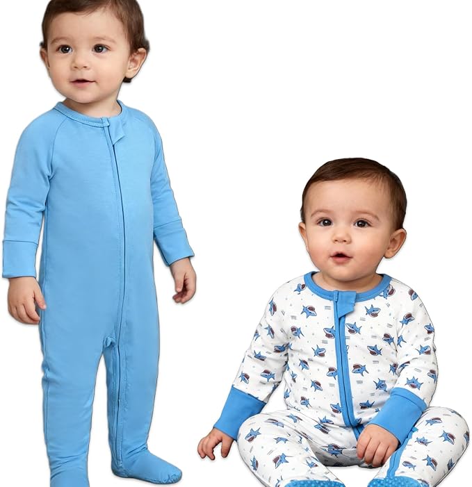 Baby Footed Pajamas with Mittens Rayon from Bamboo 2pcs Newborn Infant 2-way - Image 3