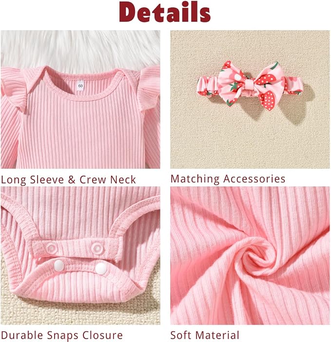 Aalizzwell Preemie Newborn Infant Baby Girls Clothes Ribbed Romper Bodysuit - Image 2
