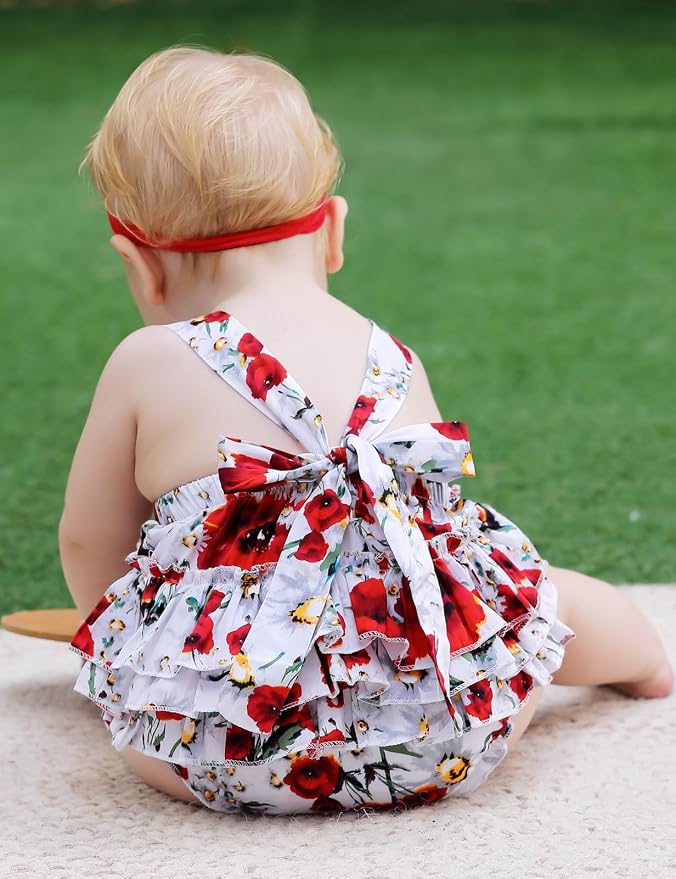 Baby Girl's Floral Print Ruffles Romper Summer Clothes - Image 3