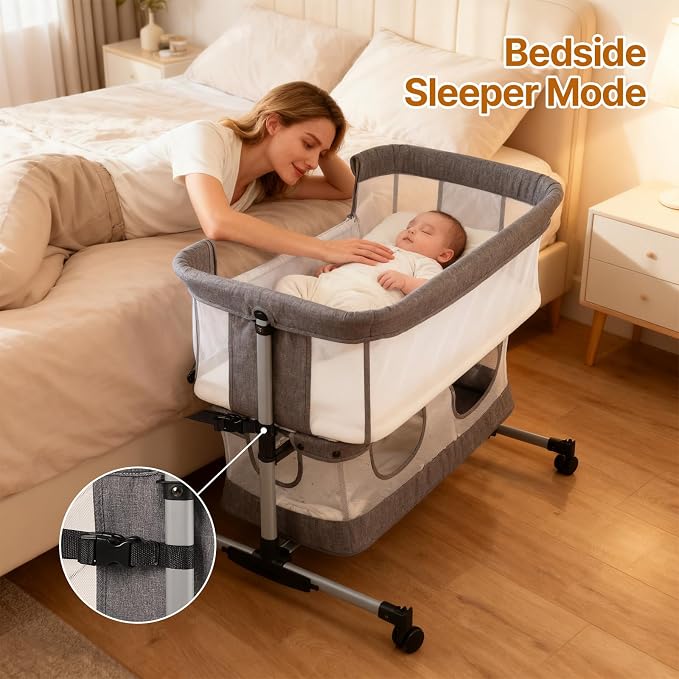 Bassinet Bedside Sleeper, 3-in-1 Baby Bedside Bassinet, 5 Height Adjustable - Image 2