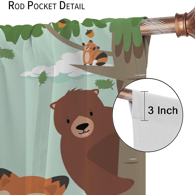 Forest Animals Curtains Colorful Forest Cartoon Cute Fox Bear Giraffe - Image 6