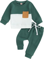 Toddler Baby Boy Fall Clothes Waffle Contrast Color Sweatshirt Pants Sets by GGBNOMER