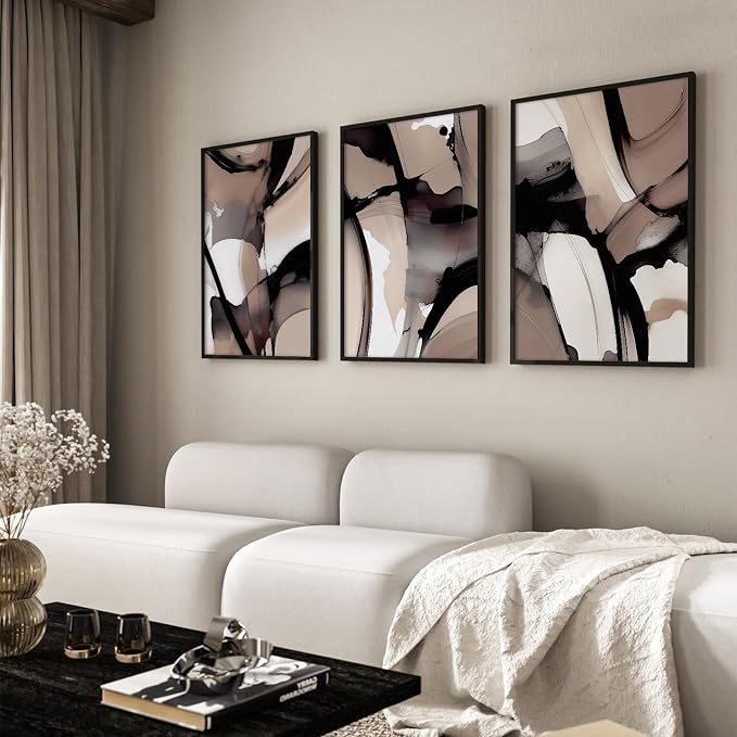 Black Beige Abstract Wall Art Brown Neutral Canvas Wall Decor Minimalist Art - Image 3