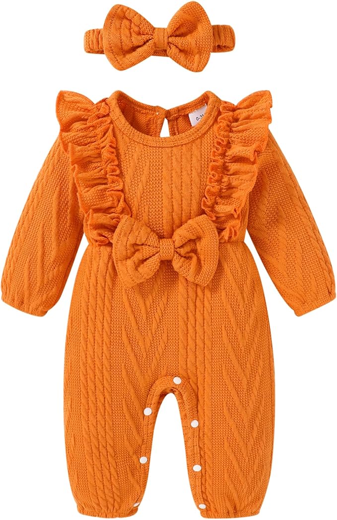 Happy Town Baby Girl Romper Infant Fall Winter Clothes Ruffle Sweater Long by HappyTown