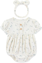 Newborn Baby Girl Clothes Cotton Bubble Romper Floral Short Sleeve Bodysuit 3 - Image 2