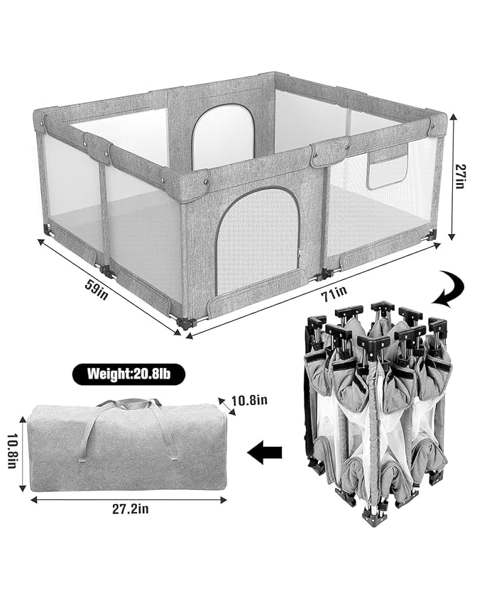 Foldable Baby Playpen with Gate, Extra Large Collapsible Play Yard - Image 2