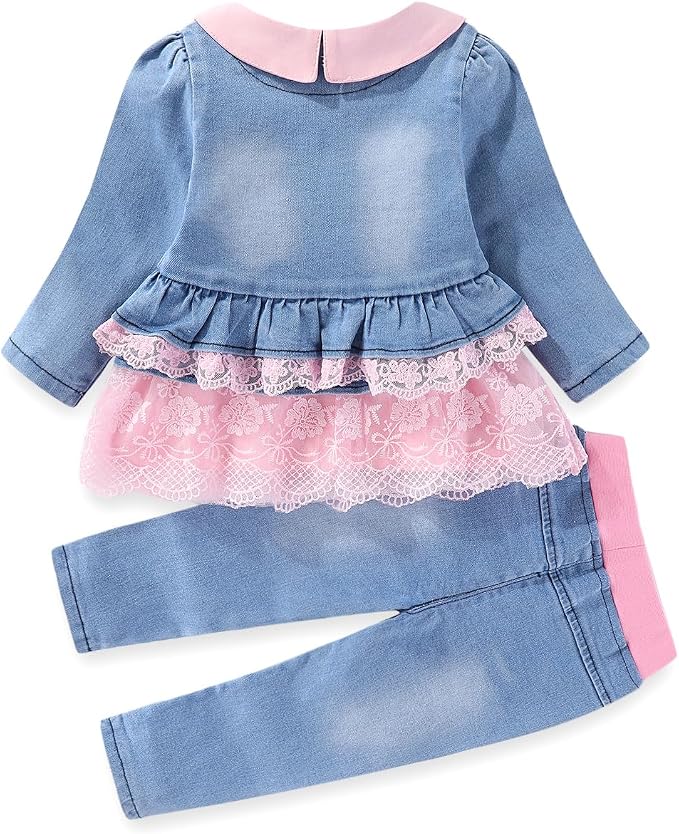 Peacolate 6M-4Years Spring Fall Baby Girls Clothing Set 3pcs Long Sleeve Dress - Image 2
