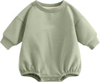 Bafeicao Baby Boy Girl Sweatshirt Romper Organic Cotton Solid Color Long Sleeve by Bafeicao