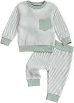 Toddler Baby Boy Fall Clothes Waffle Outfit Long Sleeve Color Blocking by Fufuriprefer
