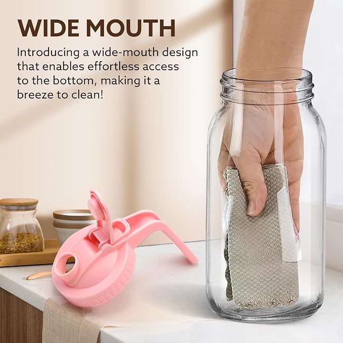Glass Pitcher with Lid, 64 OZ Mason Jar Pitcher Double Leak Proof, 2 Quart - Image 4