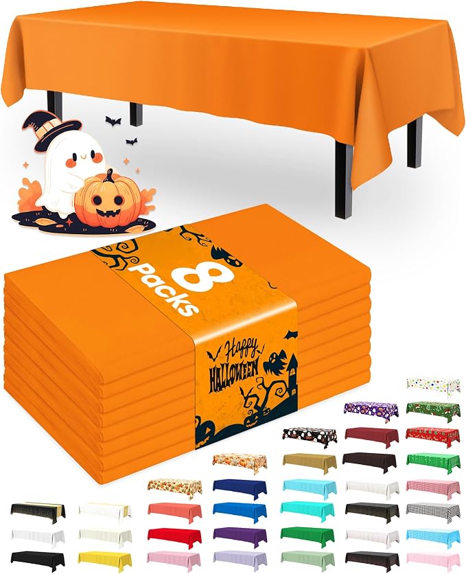Pureegg Plastic Table Cloth Disposable 8 Pack, 54 x 108 Inch Table Cloths by Pureegg