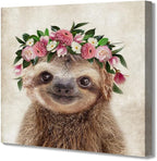 Oridomy Funny Sloth Wall Art Rustic Country Animal Canvas Print Sloth Wearing a - Image 8