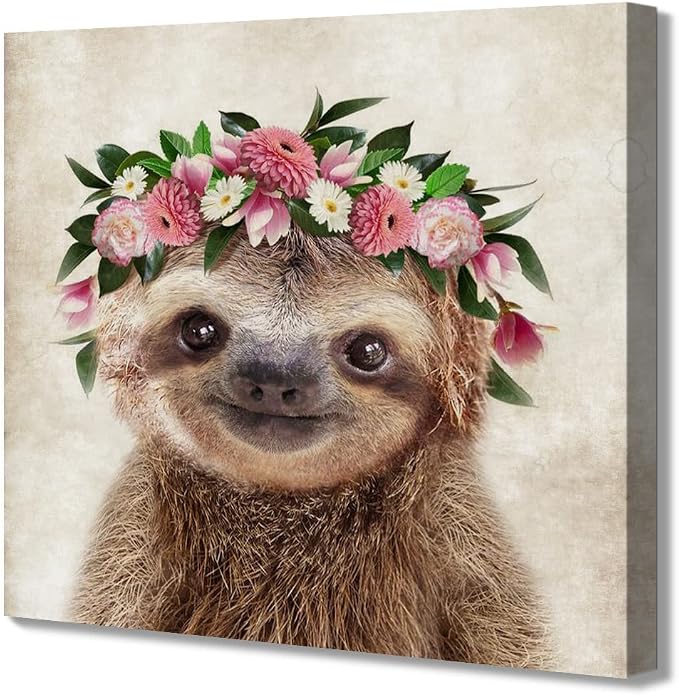 Oridomy Funny Sloth Wall Art Rustic Country Animal Canvas Print Sloth Wearing a - Image 8