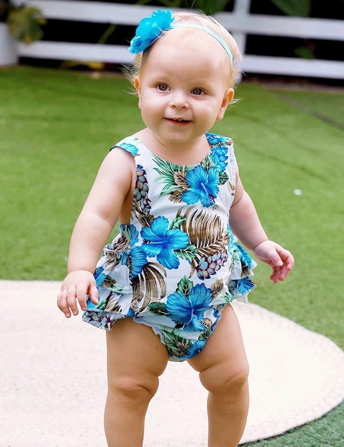 Baby Girl's Floral Print Ruffles Romper Summer Clothes - Image 2