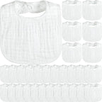 Reginary 30 Pack White Muslin Baby Bibs Bulk Adjustable 6 Layers Baby Bandana by Reginary