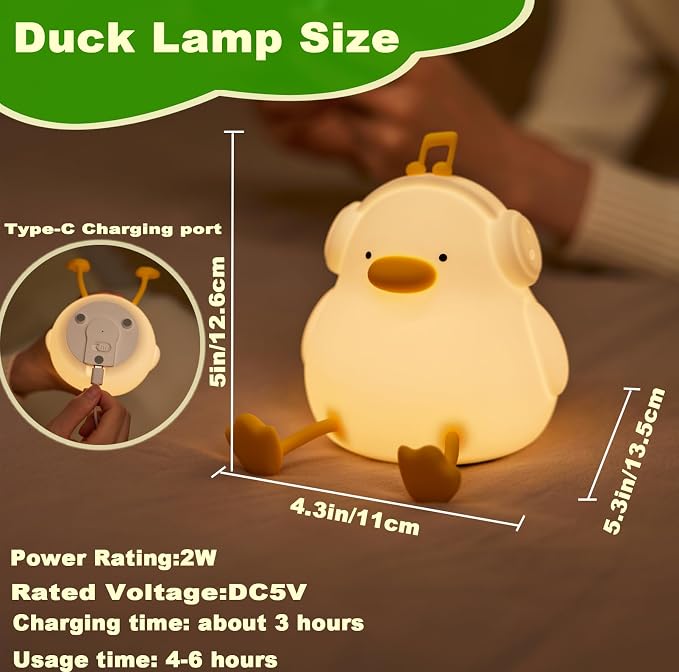 DREAMING MY DREAM Cute Duck Night Light, LED Squishy Novelty Duck Lamp - Image 4