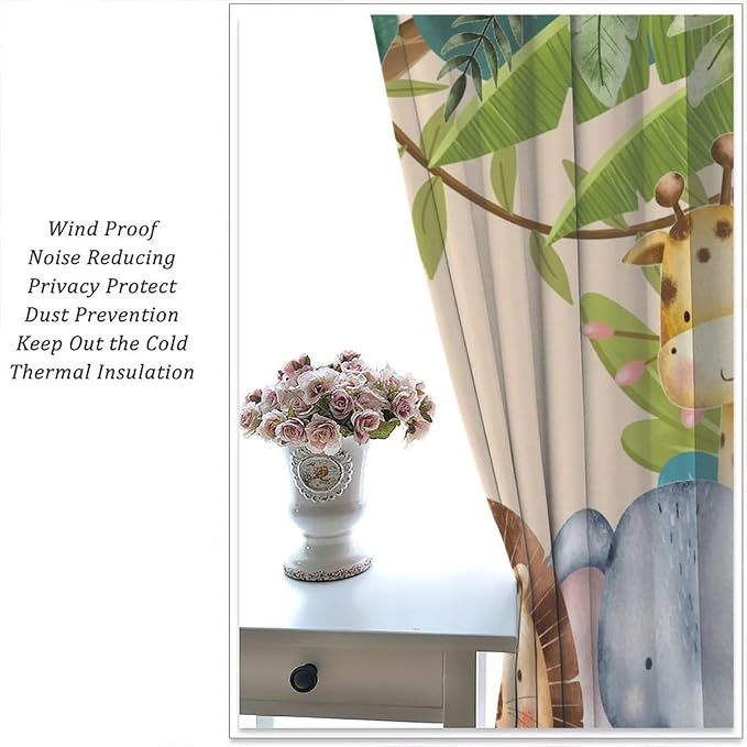 Jungle Animals Curtains Colorful Forest Cartoon Wildlife Lion Giraffe Elephant - Image 5