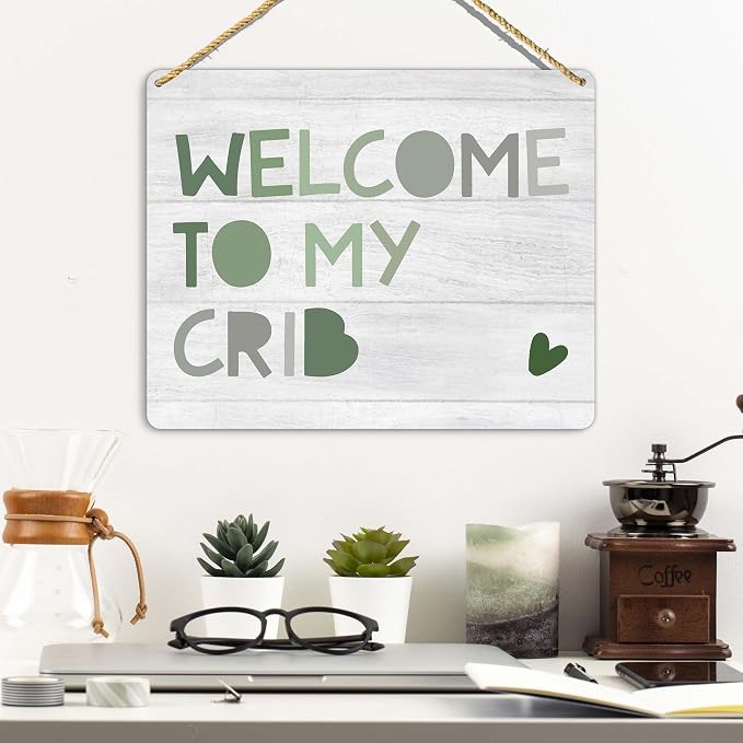 Sahjzk Baby Boy Nursery Decor, Welcome to My Crib Wooden Wall Plaque, 10x8 inch - Image 3