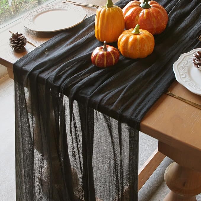 FEXIA Black Table Runner Cheesecloth 30x118 Inches Halloween Table Decor Rustic by FEXIA