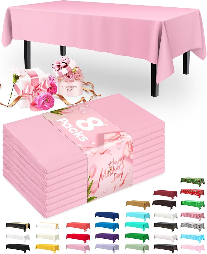 Pureegg Plastic Table Cloth Disposable 8 Pack, 54 x 108 Inch Table Cloths by Pureegg